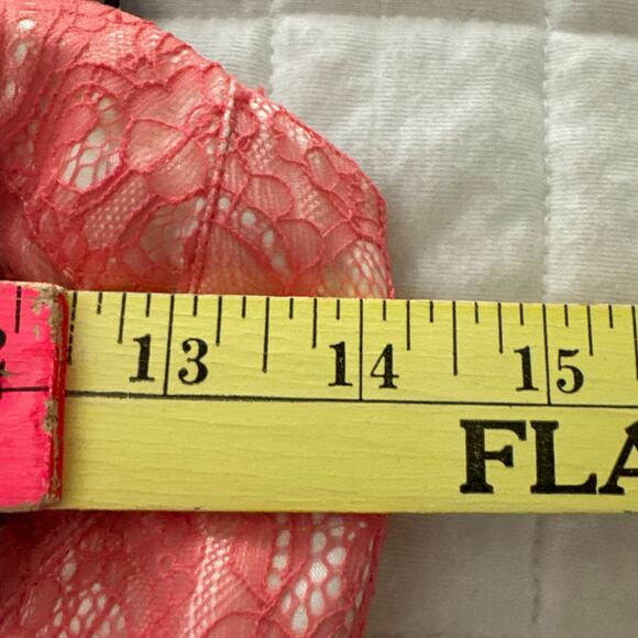 BEBE Womens Dress Small Coral Pink Lace Mini Sheath Retro Y2K Coquette Party - Picture 7 of 10